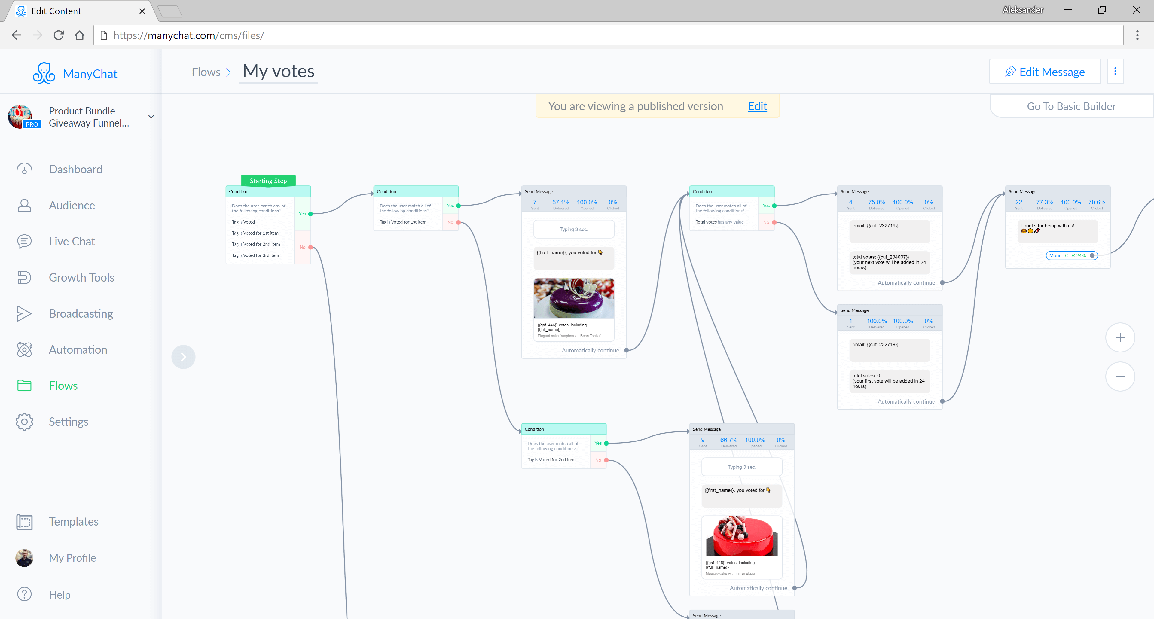 Manychat Giveaway Bot Template for Facebook Messenger for 89 Botmakers