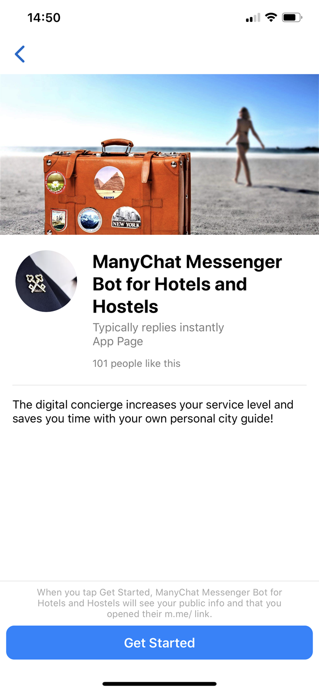 Hotel and city guide Messenger bot screenshot