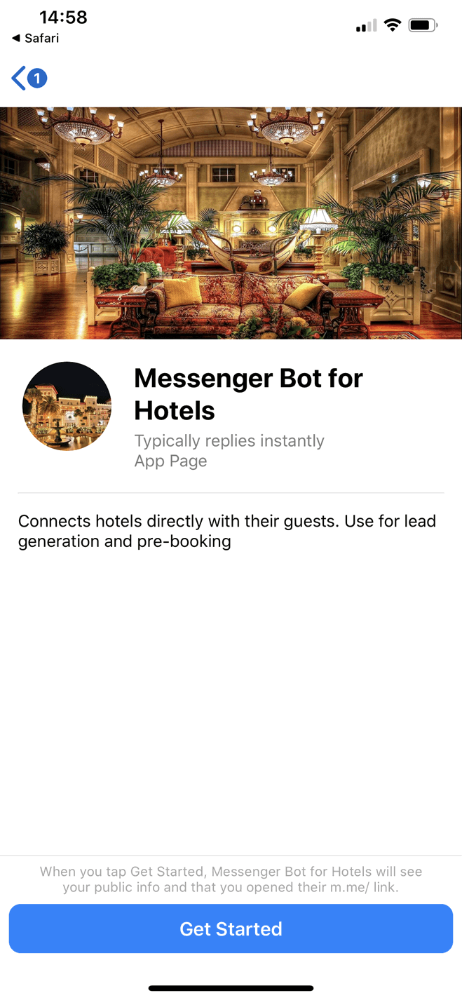 Hotel Messenger bot screenshot