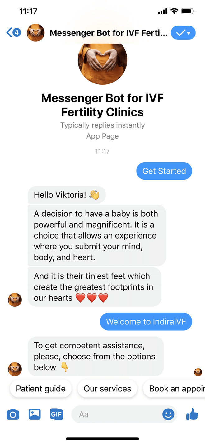 Messenger Bot for IVF Fertility Clinics bot screenshot