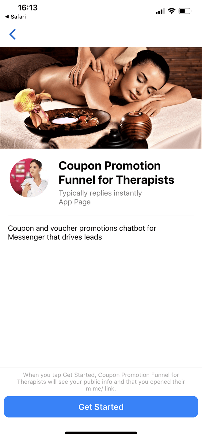 Coupon Promotion Funnel for Therapists bot screenshot