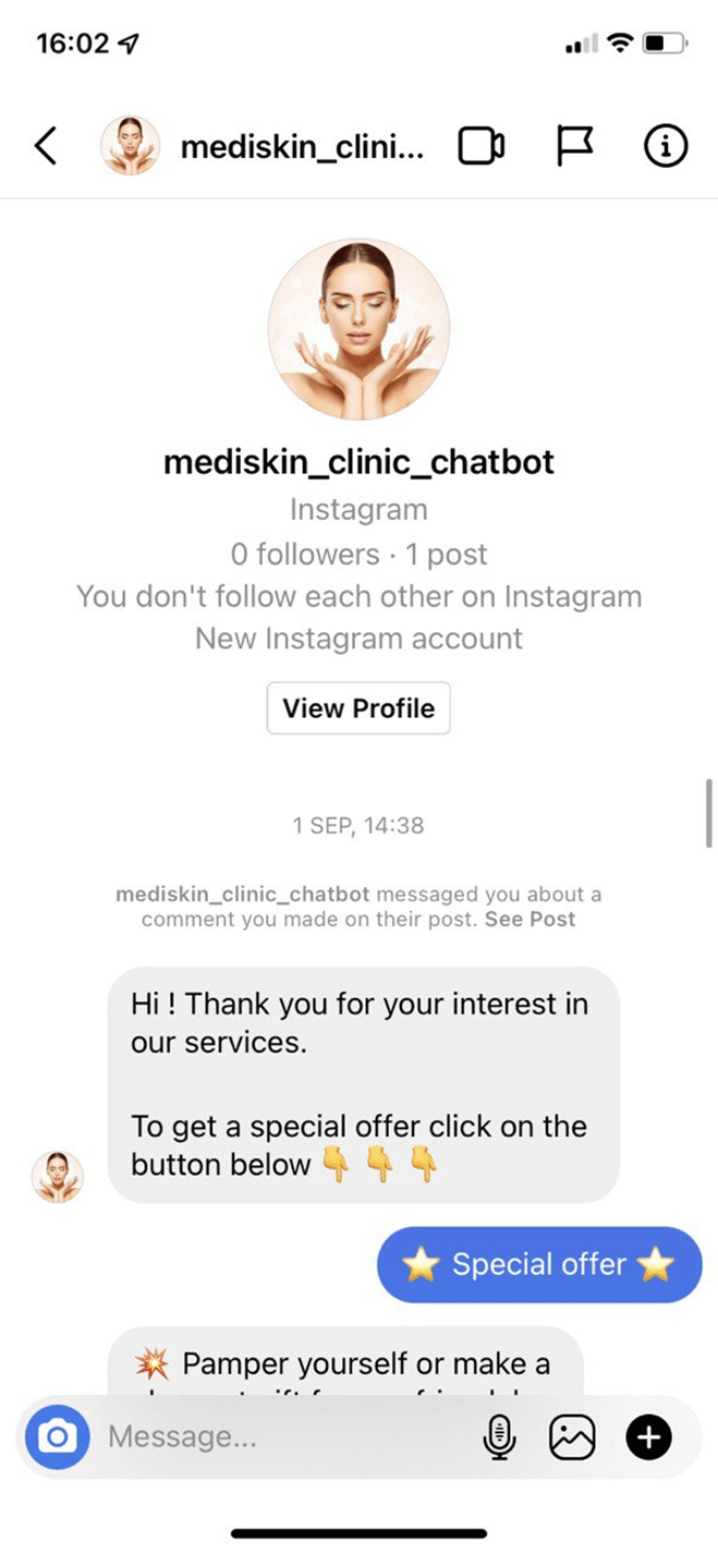 Medi Skin Clinic bot screenshot