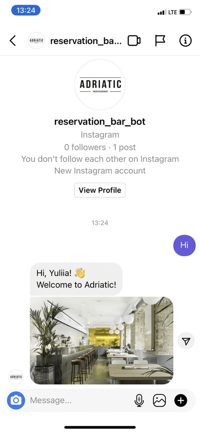 Instagram Reservation Bot for Restaurants and Bars Messenger bot screenshot