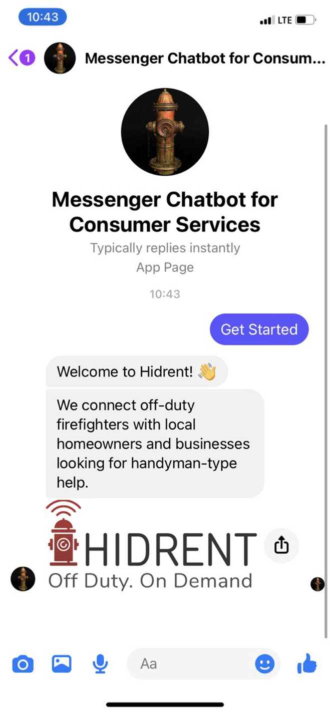 Consumer service Messenger bot screenshot