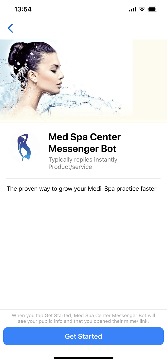 MediSpa and Aesthetic Center bot screenshot