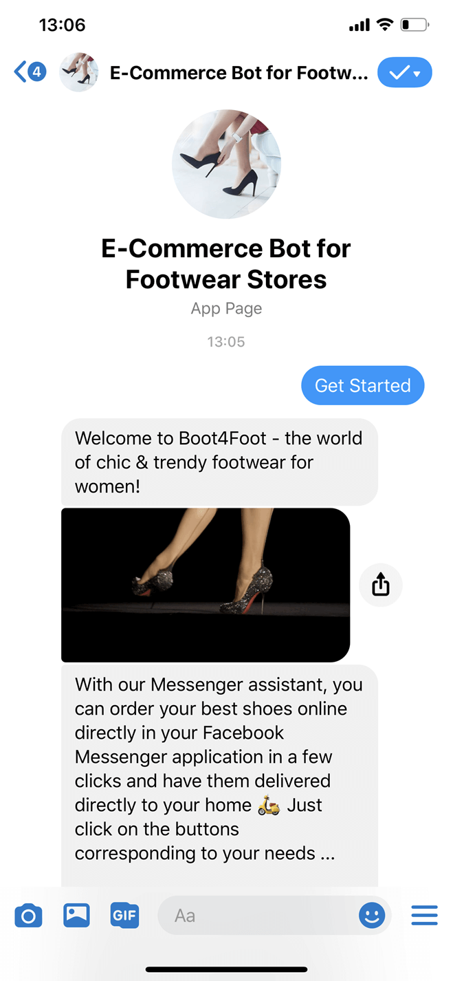Footwear Store e-Commerce Messenger bot screenshot