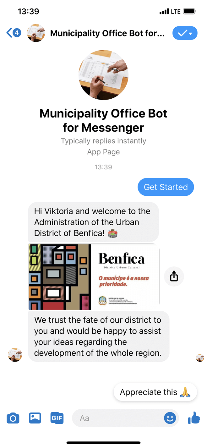 Municipality office Messenger bot screenshot