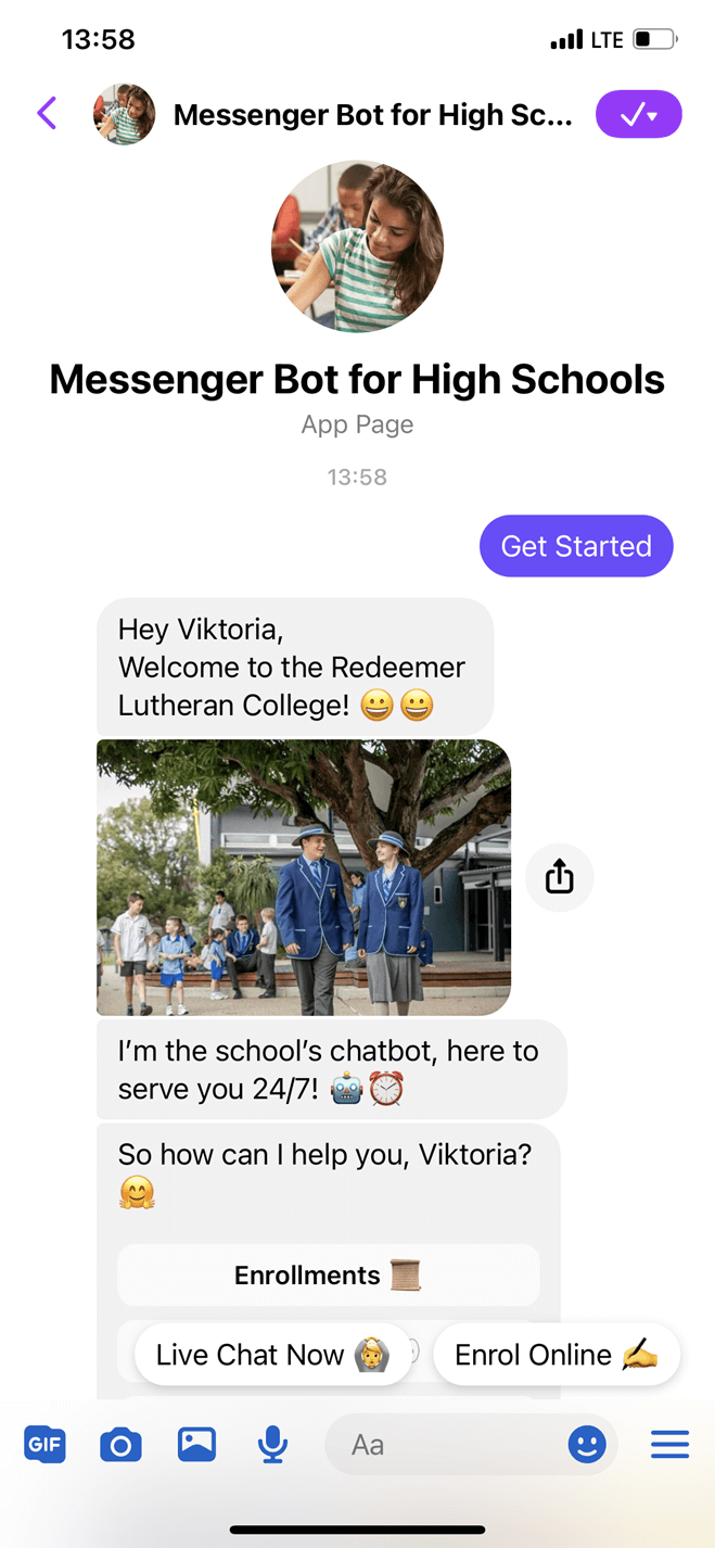 High School Messenger bot screenshot
