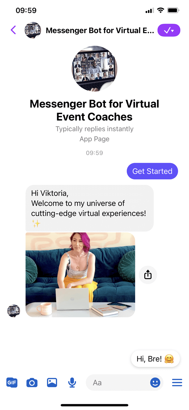 Virtual event coach bot screenshot