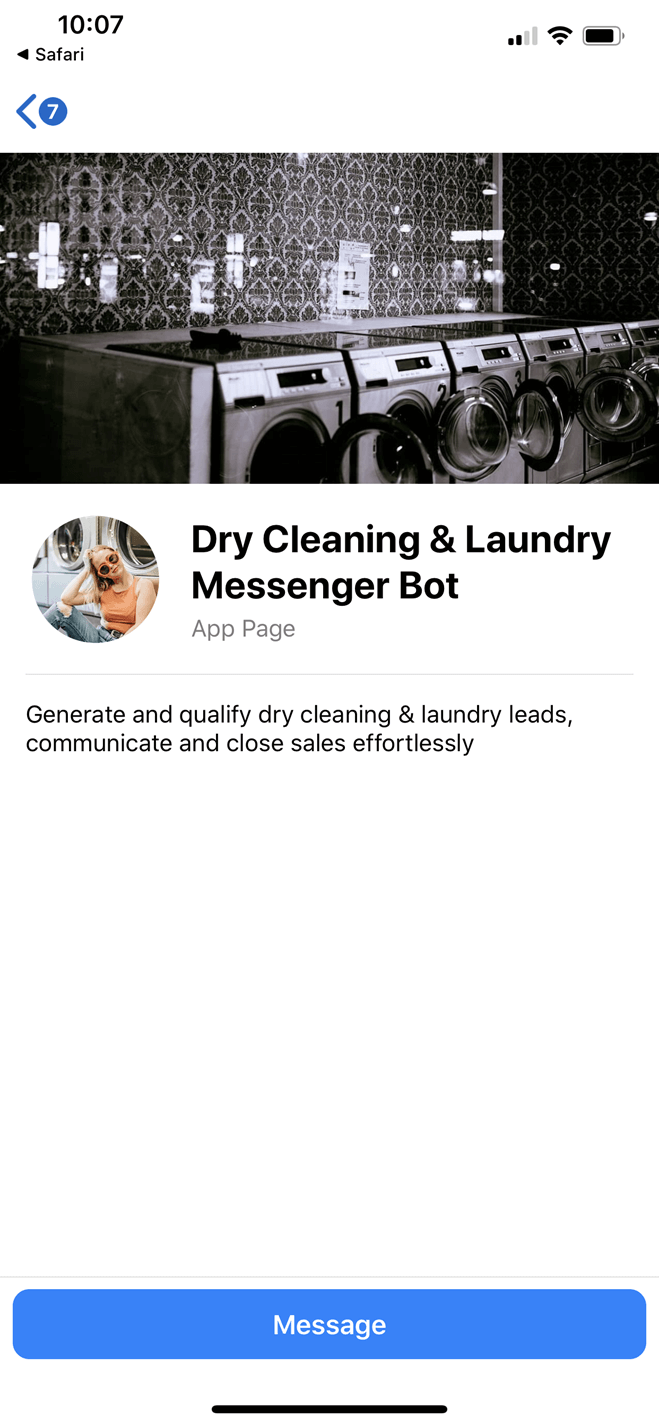Laundry chatbot demo Messenger bot screenshot